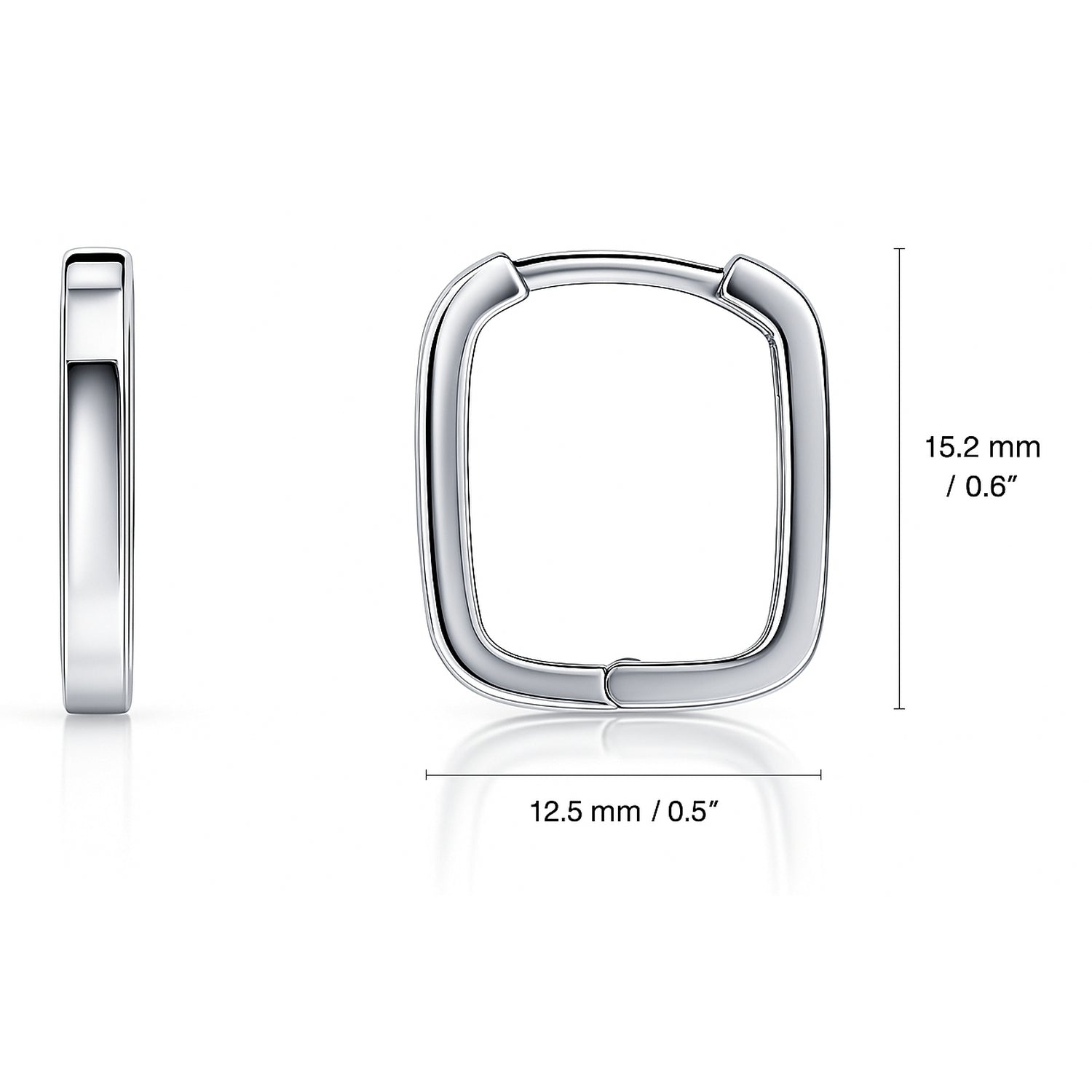 Rectangle Small Hoop Earrings in Sterling Silver 0.6 inch, 5 of 8