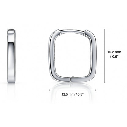 Rectangle Small Hoop Earrings in Sterling Silver 0.6"