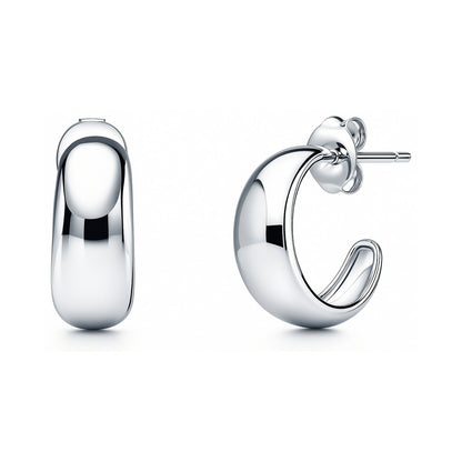 Dome Small Hoop Earrings in Sterling Silver 0.6"