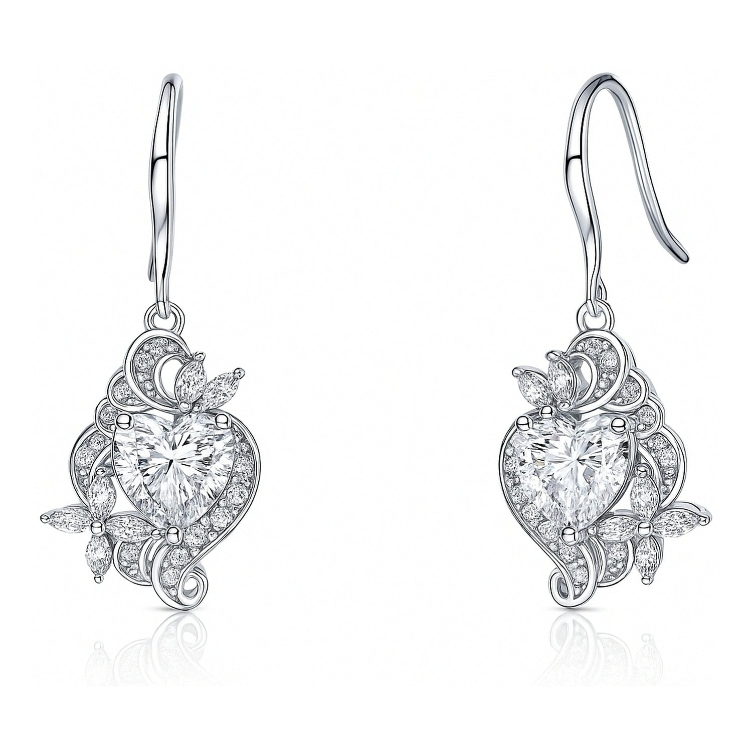 Sterling Silver Heart Flower CZ Necklace and Earrings Set – BERRICLE