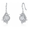 Heart Flower CZ Fish Hook Earrings in Sterling Silver, Clear Color