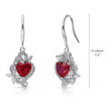 Heart Flower CZ Fish Hook Earrings in Sterling Silver, Ruby Color
