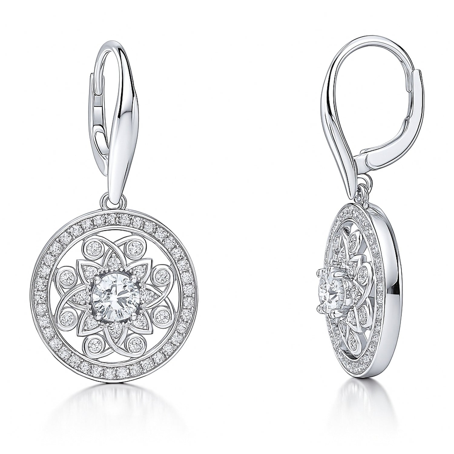 Flower Filigree CZ Leverback Earrings in Sterling Silver, 4 of 6