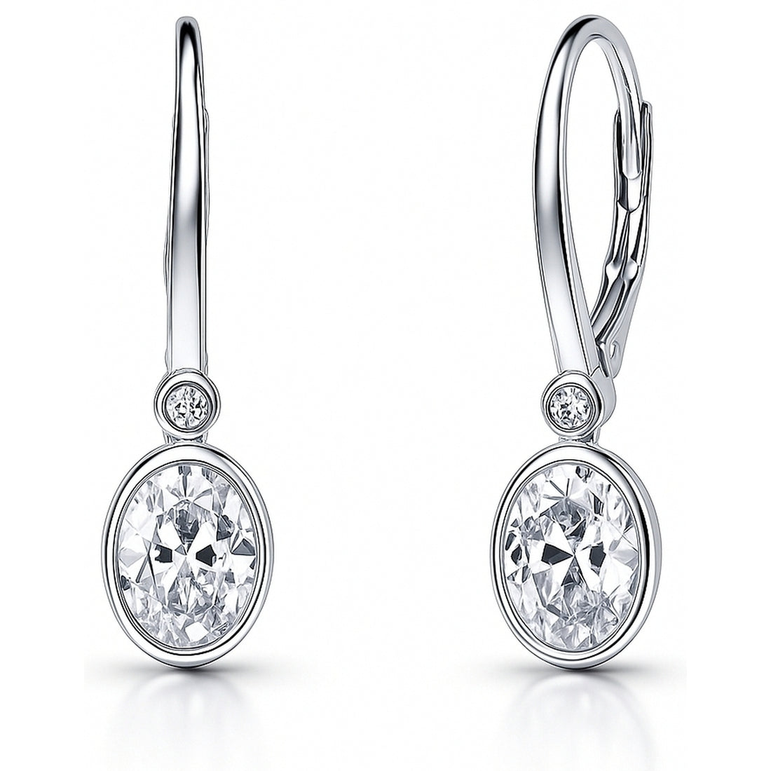CZ Leverback Earrings in Sterling Silver