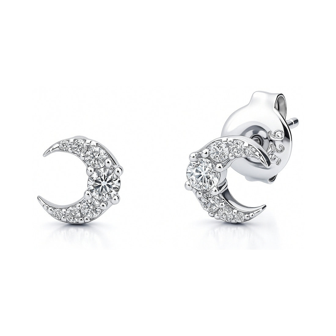 Crescent Moon CZ Stud Earrings in Sterling Silver