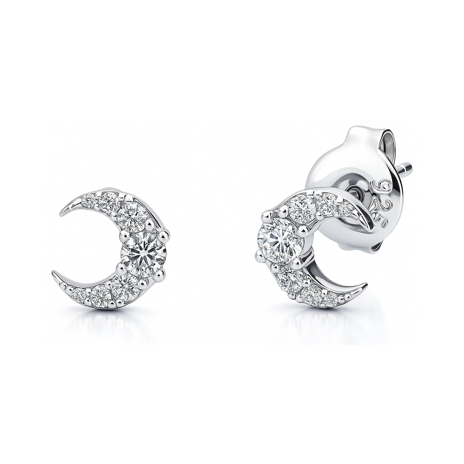 Crescent Moon CZ Stud Earrings in Sterling Silver, 1 of 10