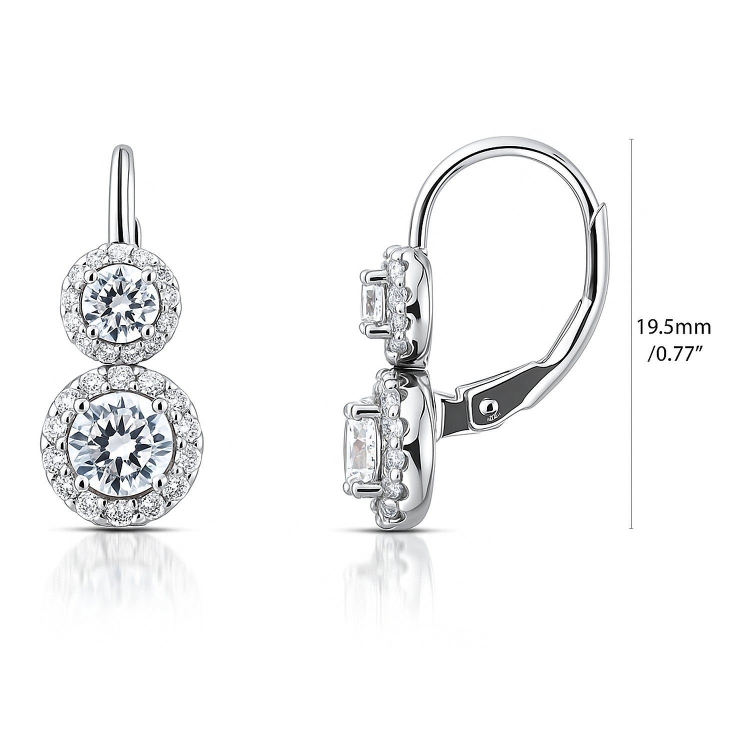 Halo 2-Stone CZ Leverback Earrings in Sterling Silver, 4 of 5