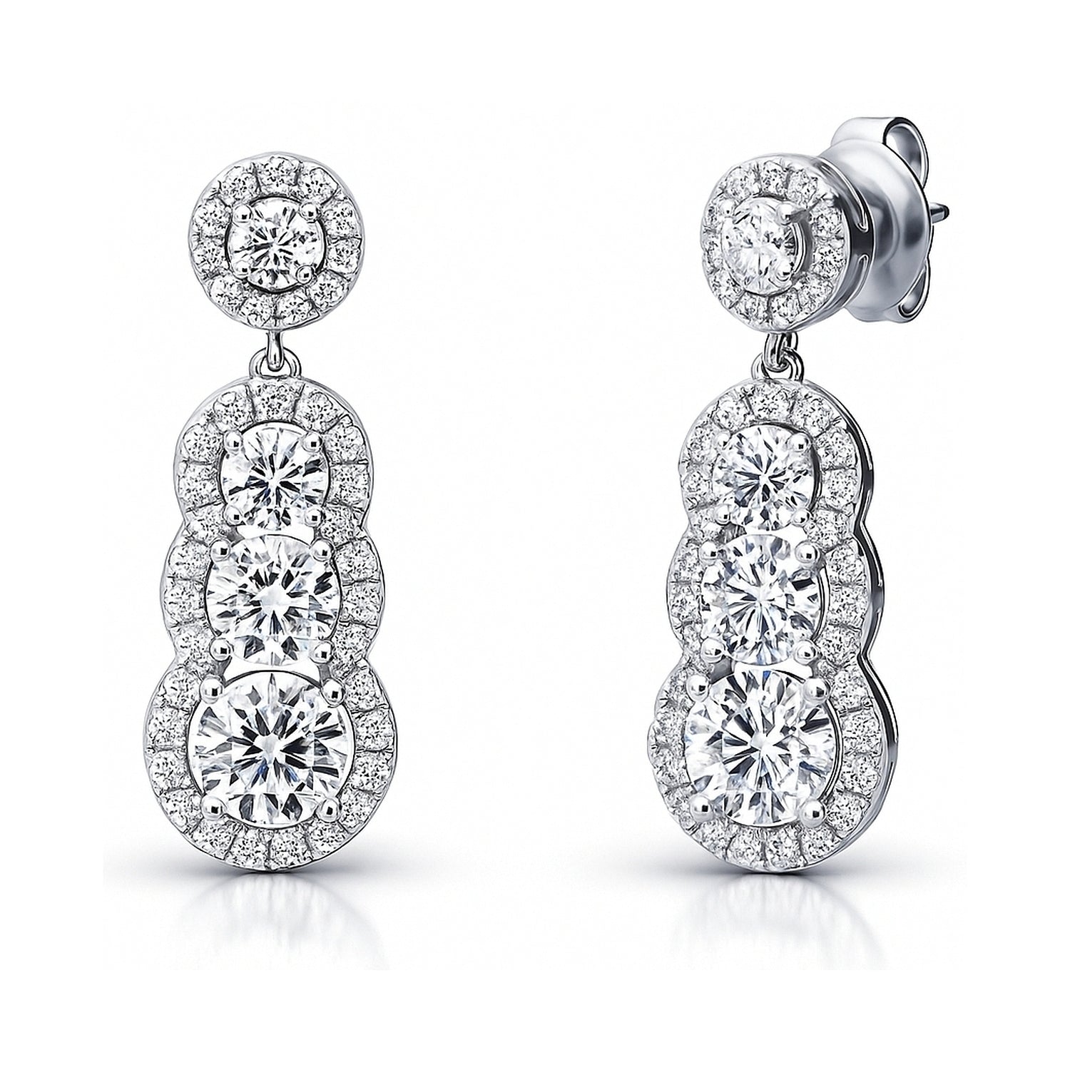 Graduated Halo CZ Earrings in Sterling Silver, 1 of 7