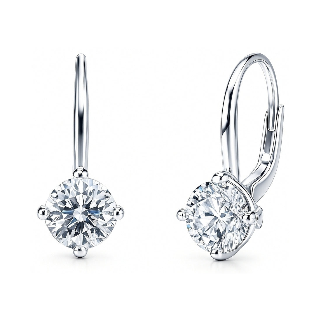 Solitaire 4ct CZ Leverback Earrings in Sterling Silver