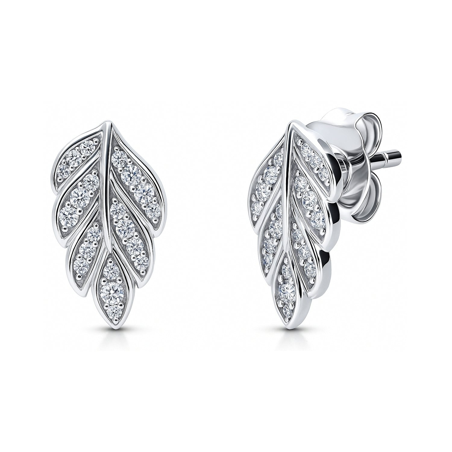 Leaf CZ Stud Earrings in Sterling Silver, 1 of 6