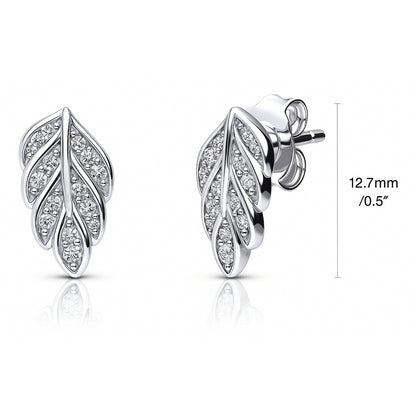 Leaf CZ Stud Earrings in Sterling Silver