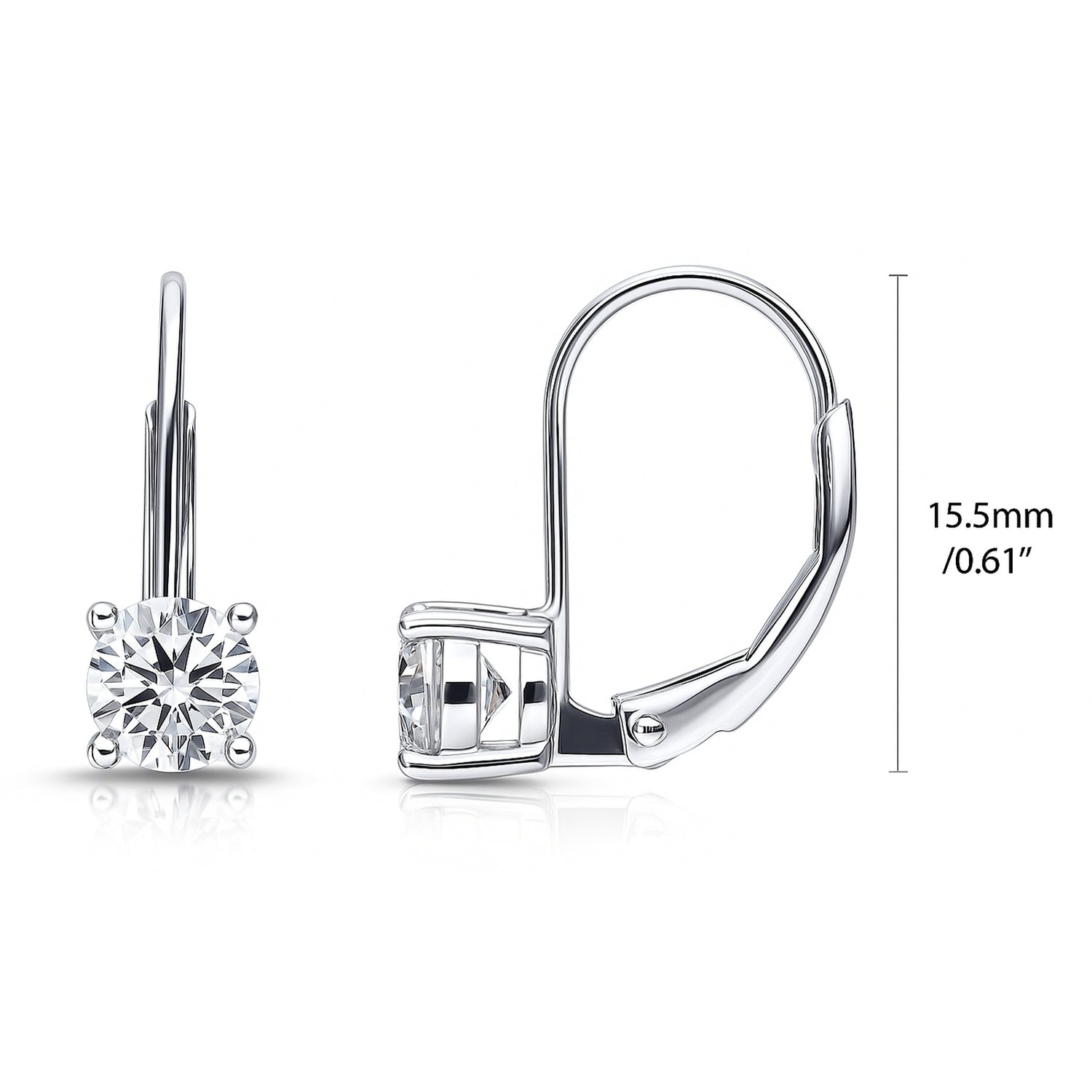 Solitaire CZ Leverback Earrings in Sterling Silver, 5mm