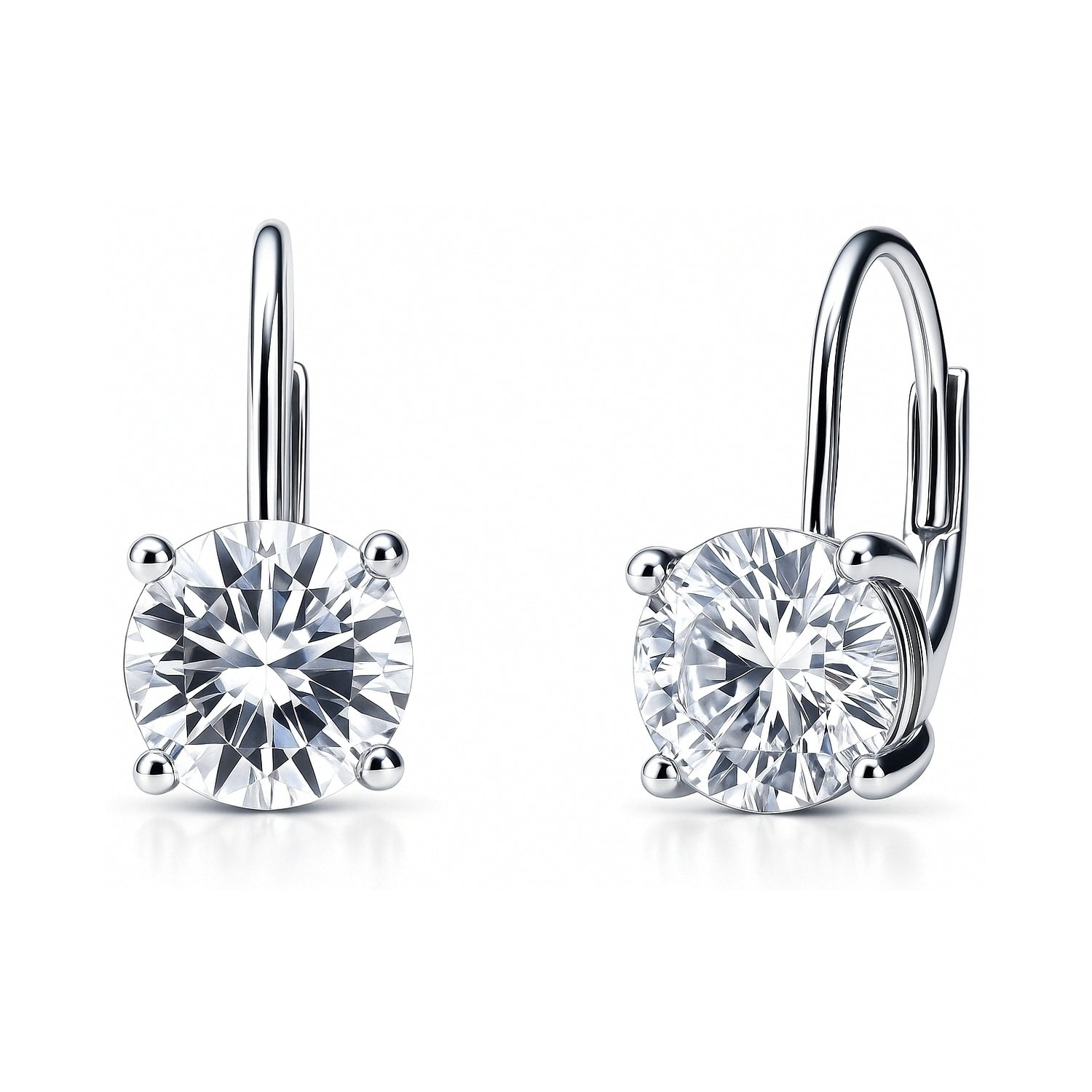 Solitaire CZ Leverback Earrings in Sterling Silver, 7mm