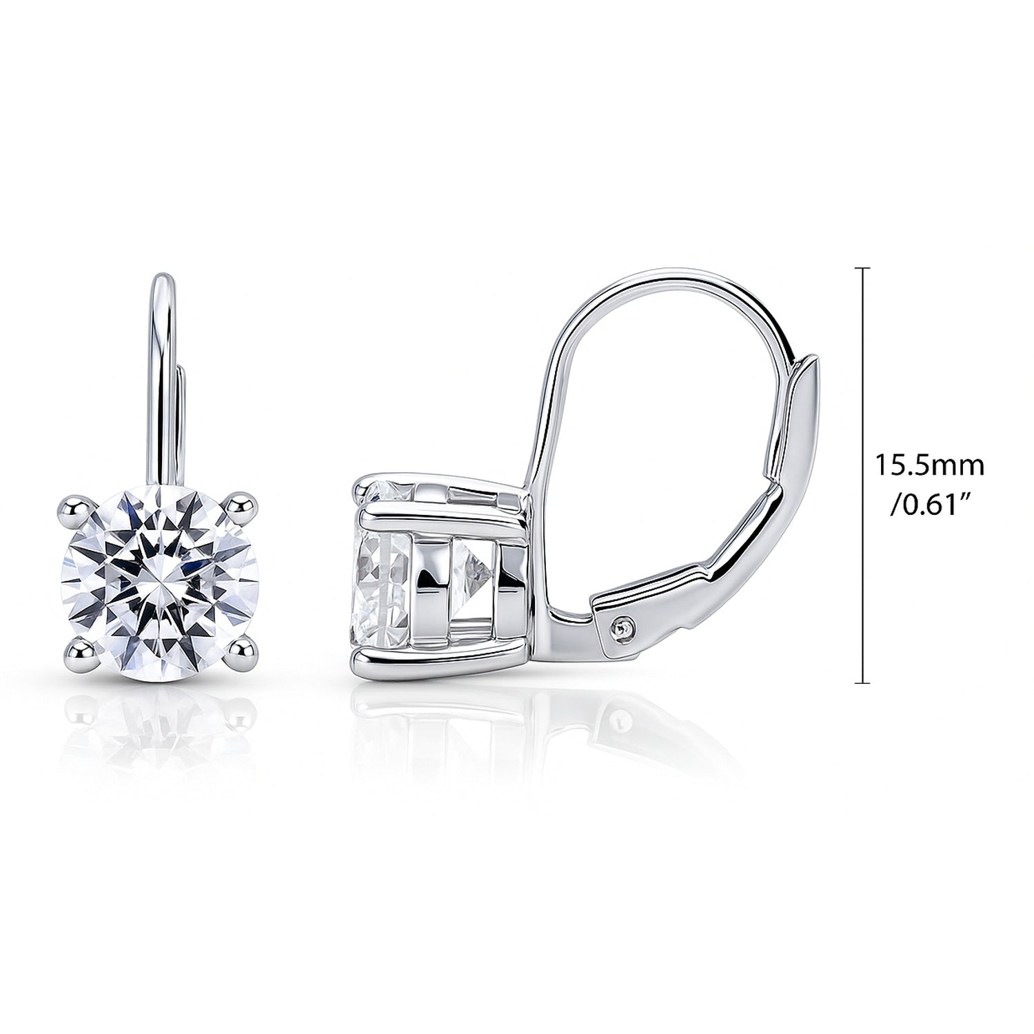 Solitaire CZ Leverback Earrings in Sterling Silver, 7mm