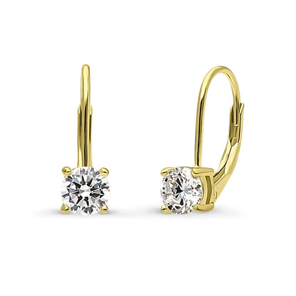 Solitaire CZ Earrings in Gold Flashed Sterling Silver, 2 Pairs
