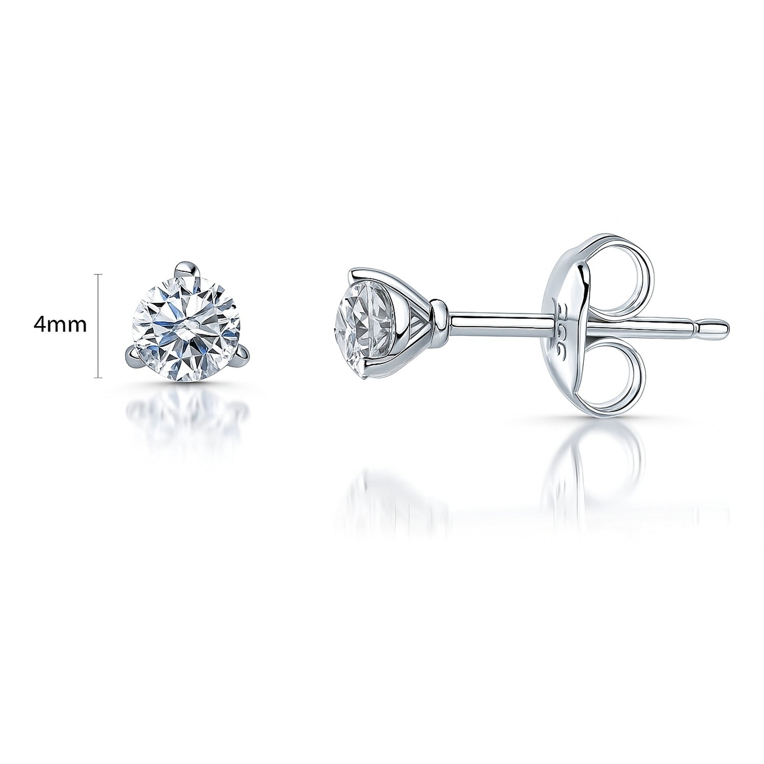 Solitaire CZ Stud Earrings in Sterling Silver, 4mm