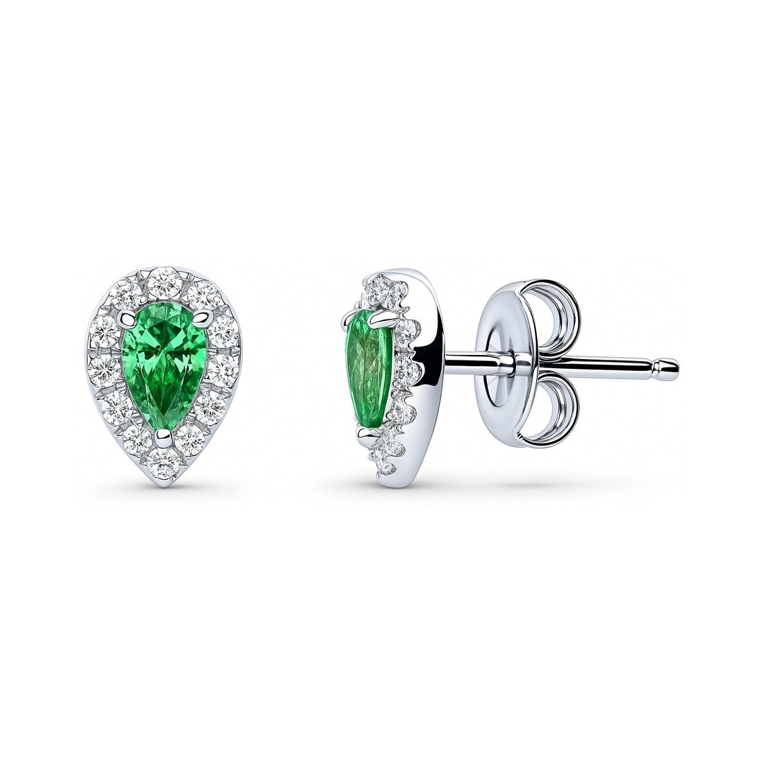 Halo Pear CZ Stud Earrings in Sterling Silver
