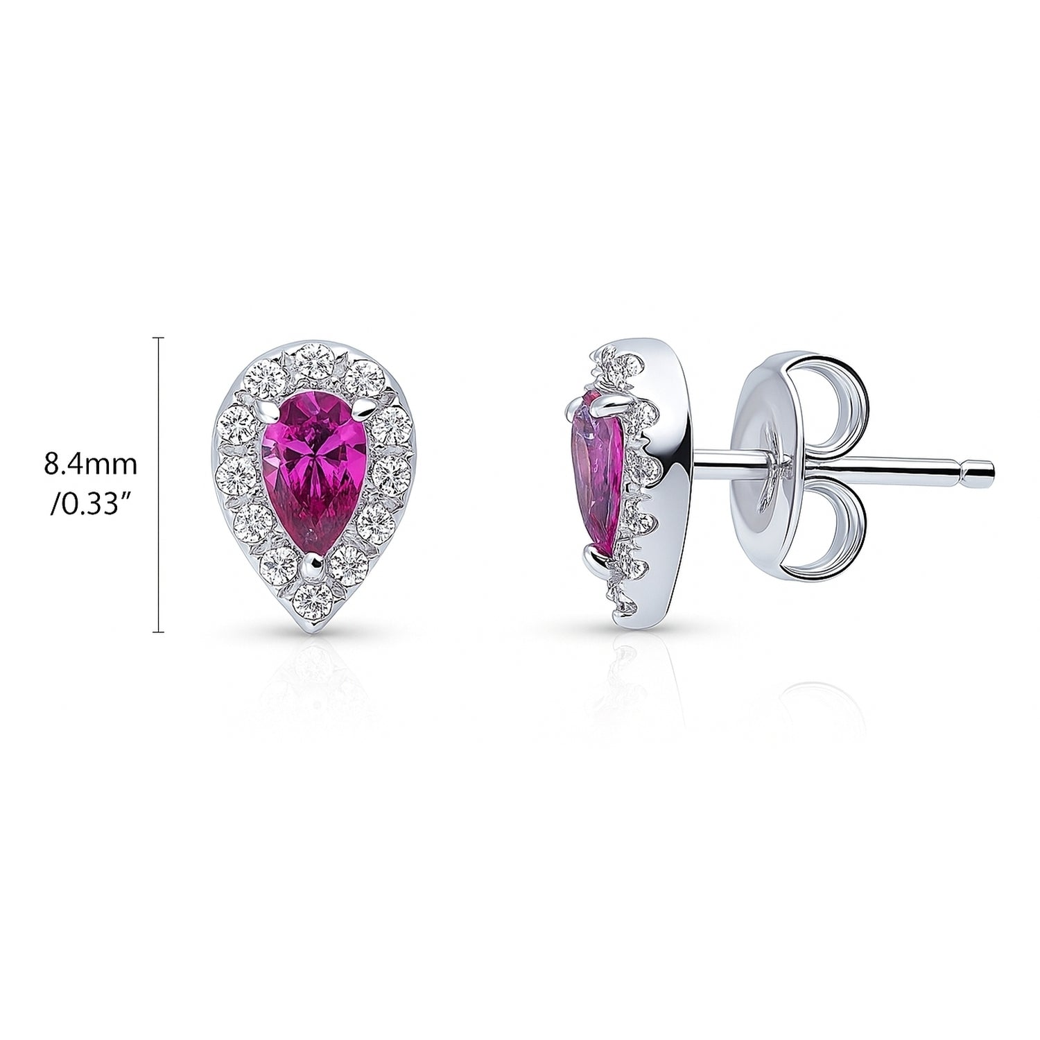 Halo Pear CZ Stud Earrings in Sterling Silver, Purple Color