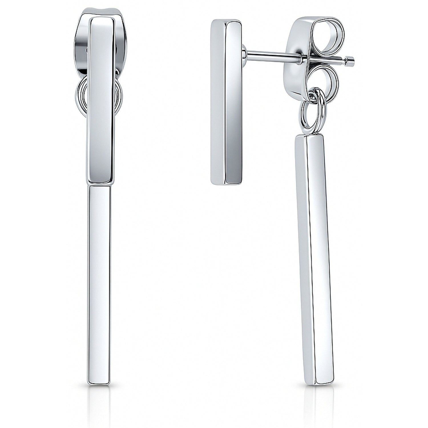 Bar Earrings, Rhodium Plated