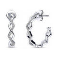 Woven CZ Small Hoop Earrings in Sterling Silver 0.8 inch, Rhodium Plated