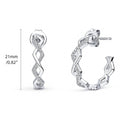 Woven CZ Small Hoop Earrings in Sterling Silver 0.8 inch, Rhodium Plated