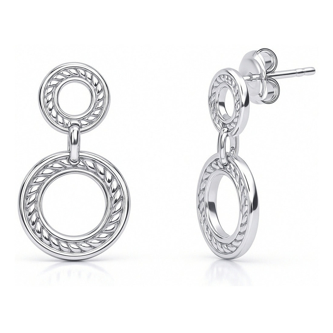 Open Circle Cable Woven Earrings in Sterling Silver