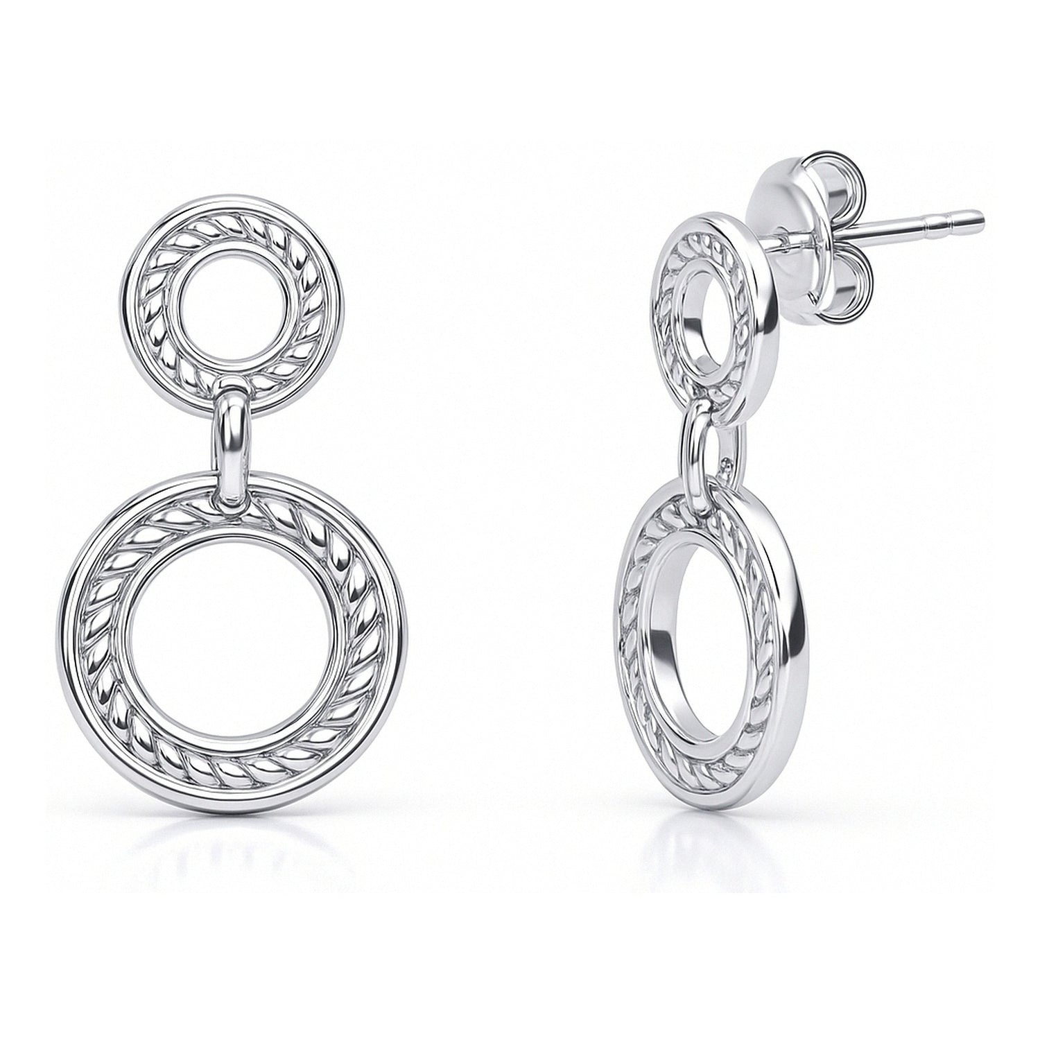 Open Circle Cable Woven Earrings in Sterling Silver