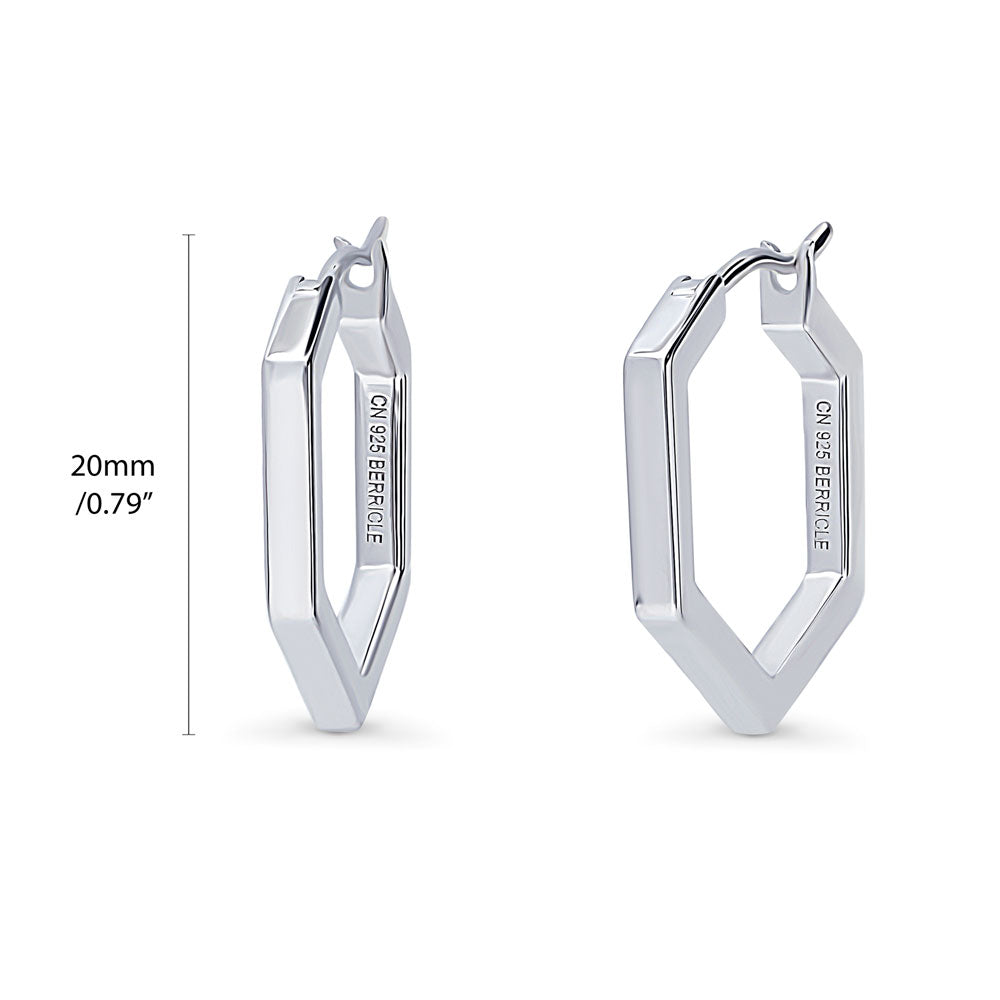 Hexagon Hoop Earrings Rhodium on Sterling Silver