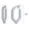 Hexagon CZ Small Inside-Out Hoop Earrings in Sterling Silver 0.8 inch, Rhodium Plated