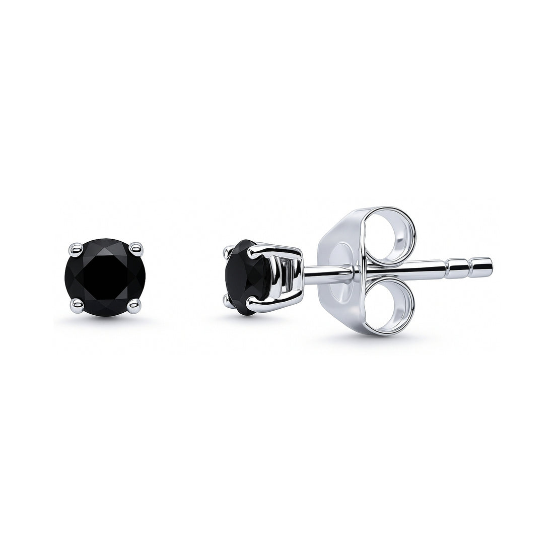 Solitaire Black CZ Stud Earrings in Sterling Silver