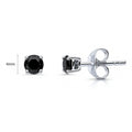 Solitaire Black CZ Stud Earrings in Sterling Silver, 4mm