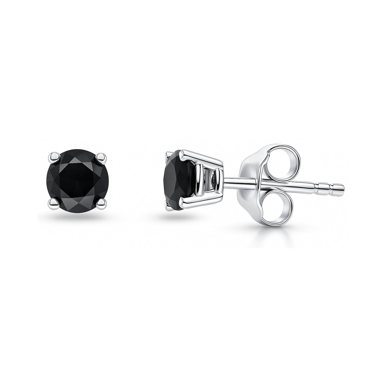 Solitaire Black CZ Stud Earrings in Sterling Silver, 5mm