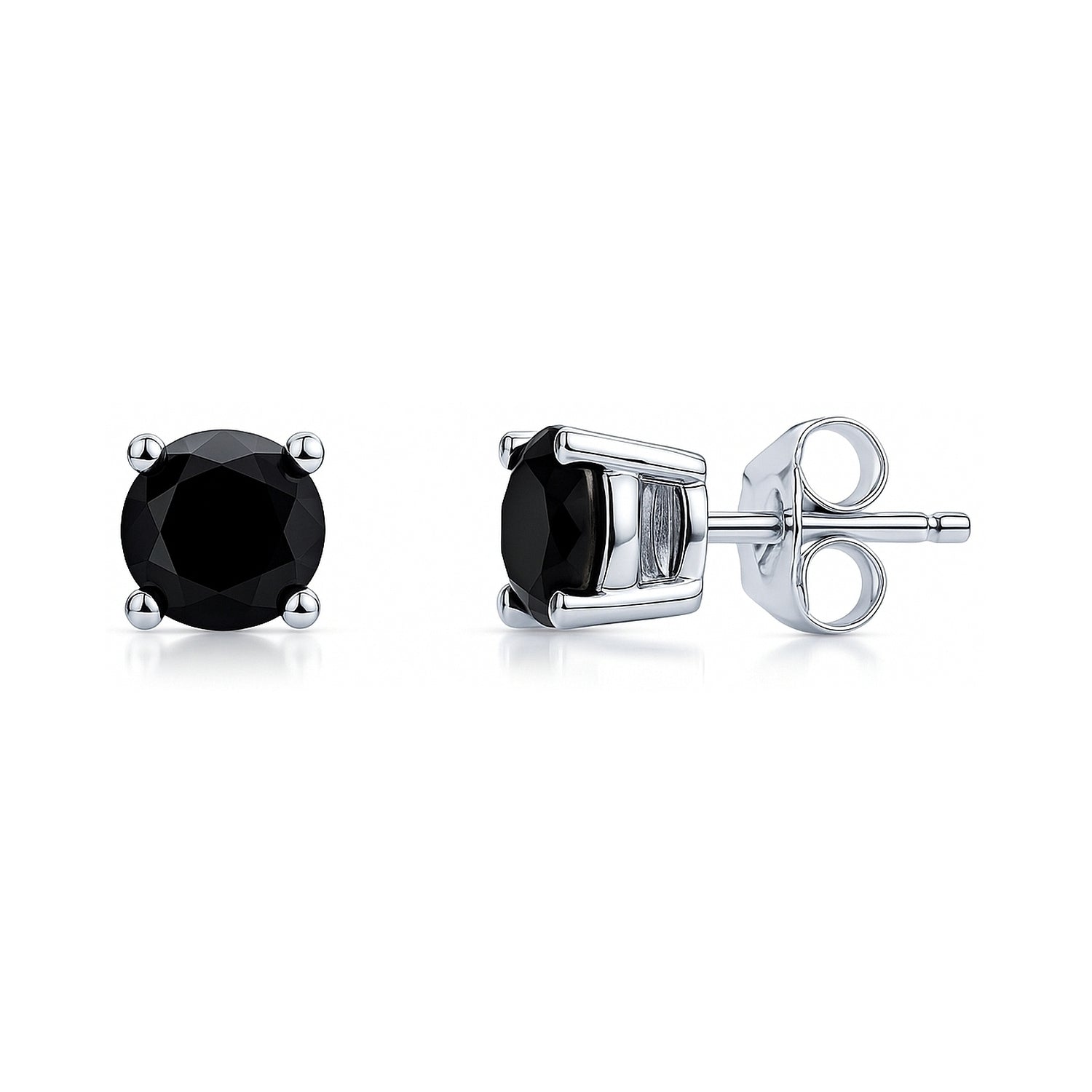 Solitaire Black CZ Stud Earrings in Sterling Silver, 6mm
