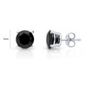 Solitaire Black CZ Stud Earrings in Sterling Silver, 8mm