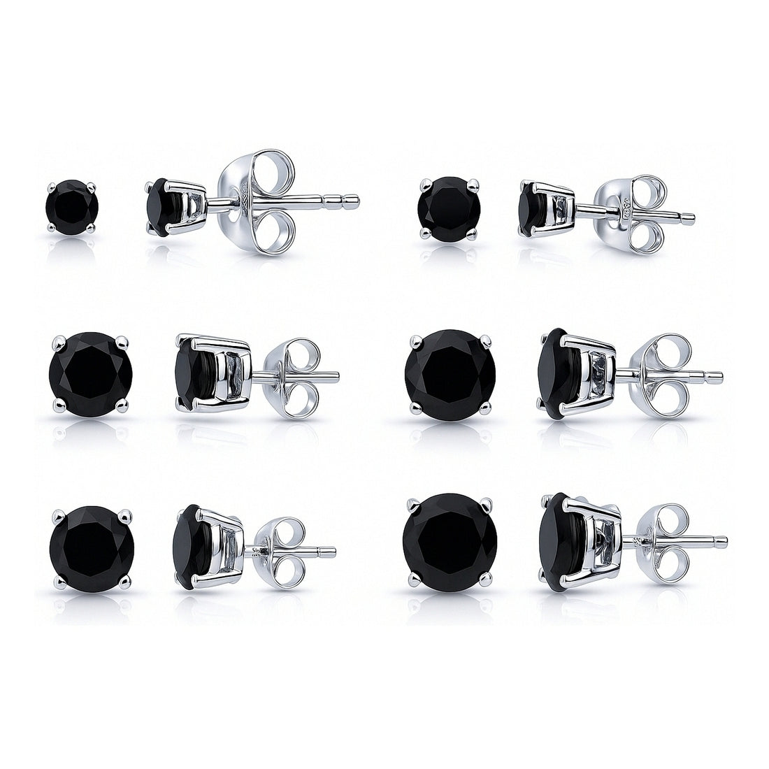 Solitaire Black CZ Stud Earrings in Sterling Silver