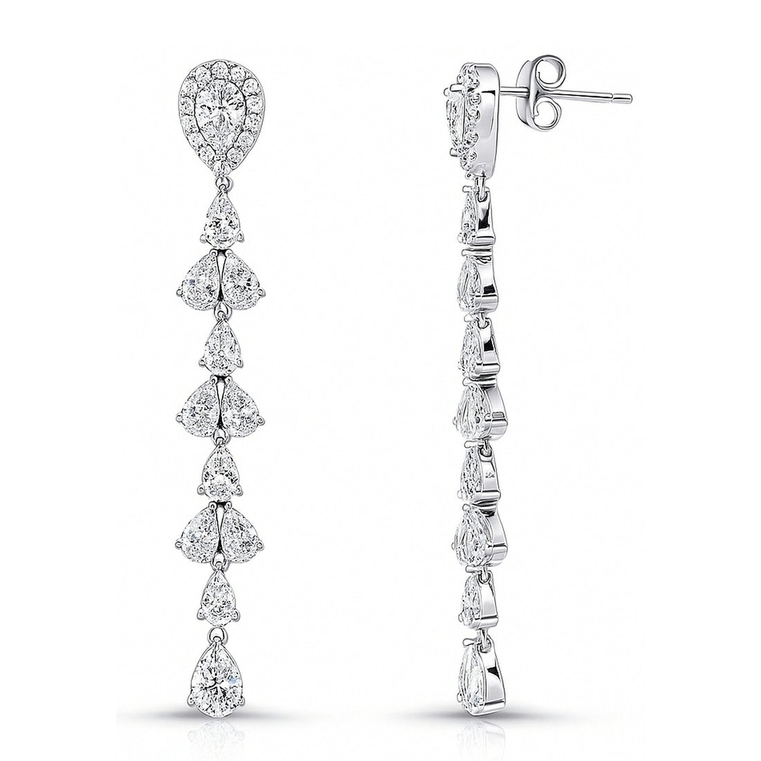 Teardrop CZ Chandelier Earrings in Sterling Silver
