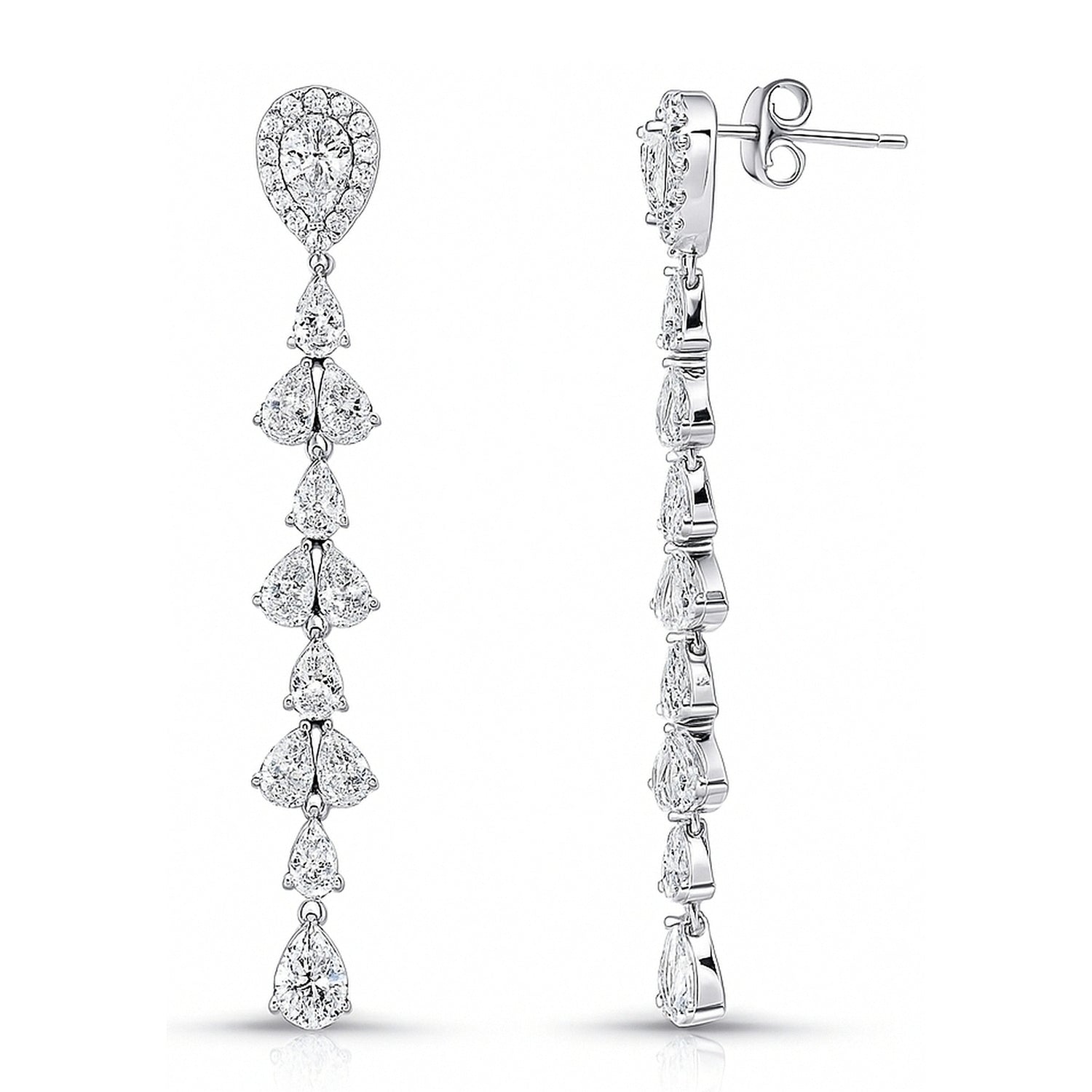 Teardrop CZ Chandelier Earrings in Sterling Silver, 1 of 10