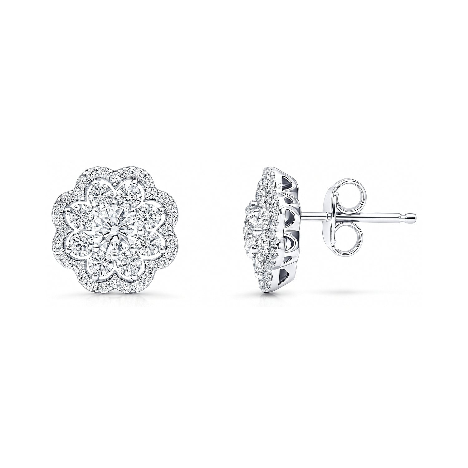 Flower Halo CZ Stud Earrings in Sterling Silver, 1 of 8