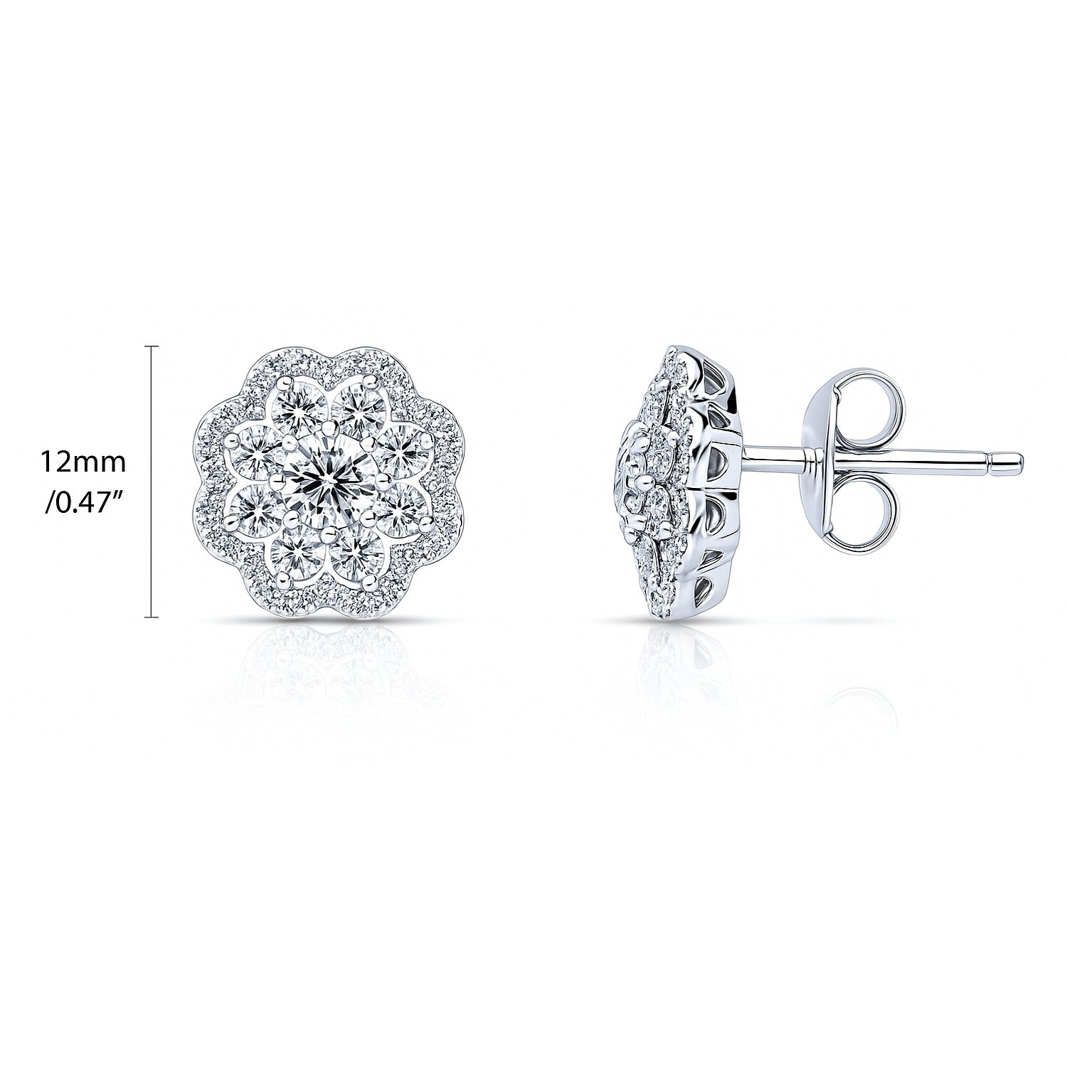 Flower Halo CZ Stud Earrings in Sterling Silver
