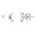 Crescent Moon Cartilage Stud Earrings in Sterling Silver, Rhodium Plated