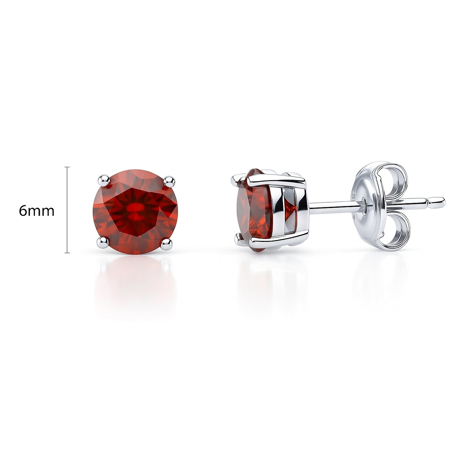 Solitaire 1.6ct CZ Cartilage Stud Earrings in Sterling Silver, Garnet Color