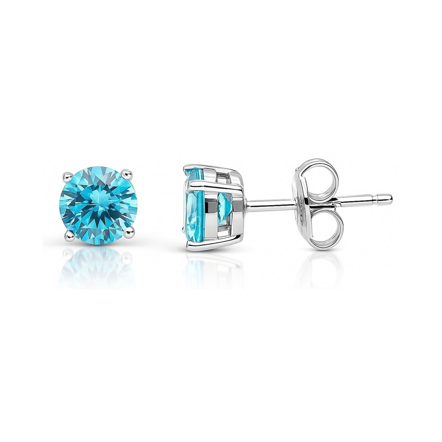 Solitaire 1.6ct CZ Cartilage Stud Earrings in Sterling Silver, Aquamarine Color