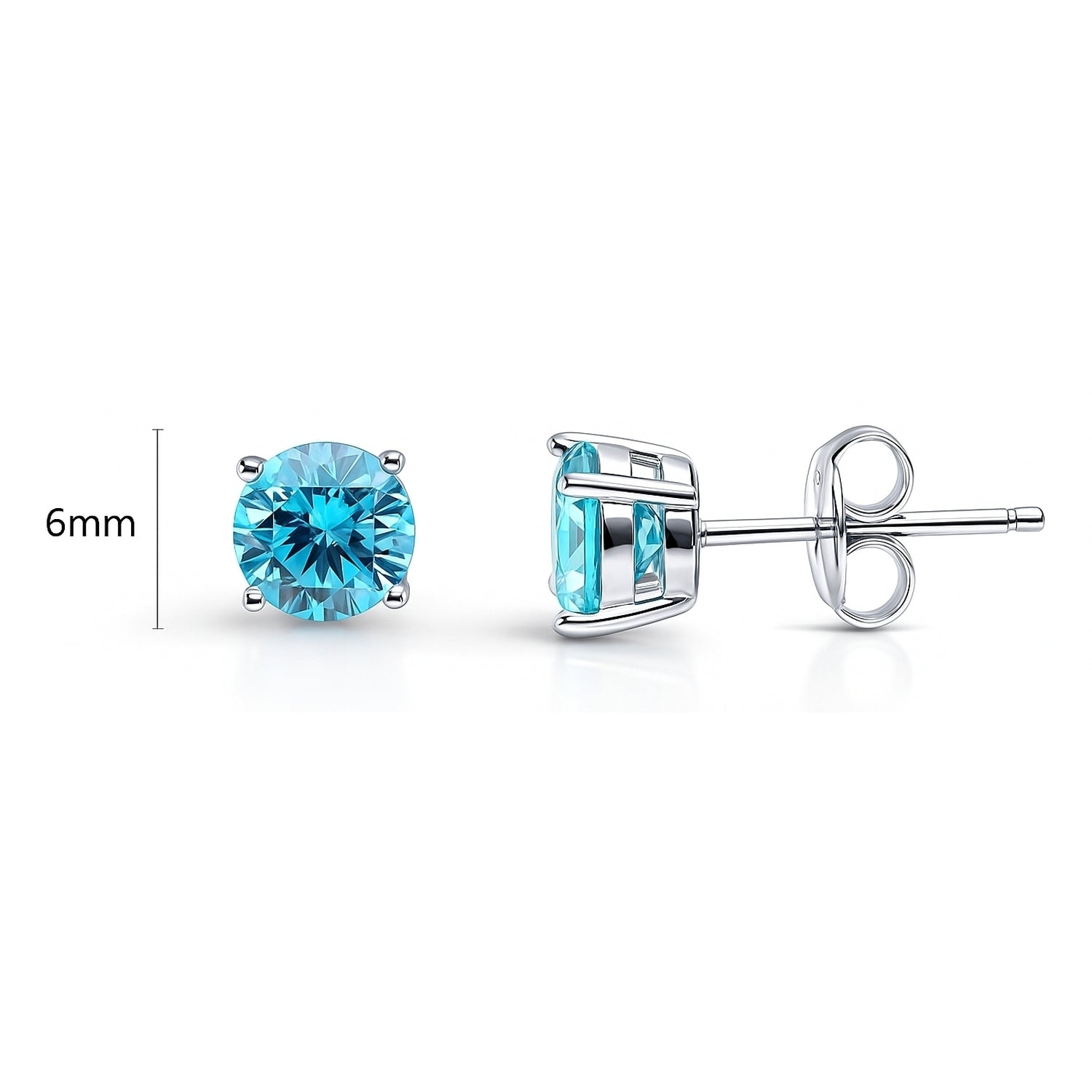 Solitaire 1.6ct CZ Cartilage Stud Earrings in Sterling Silver, Aquamarine Color