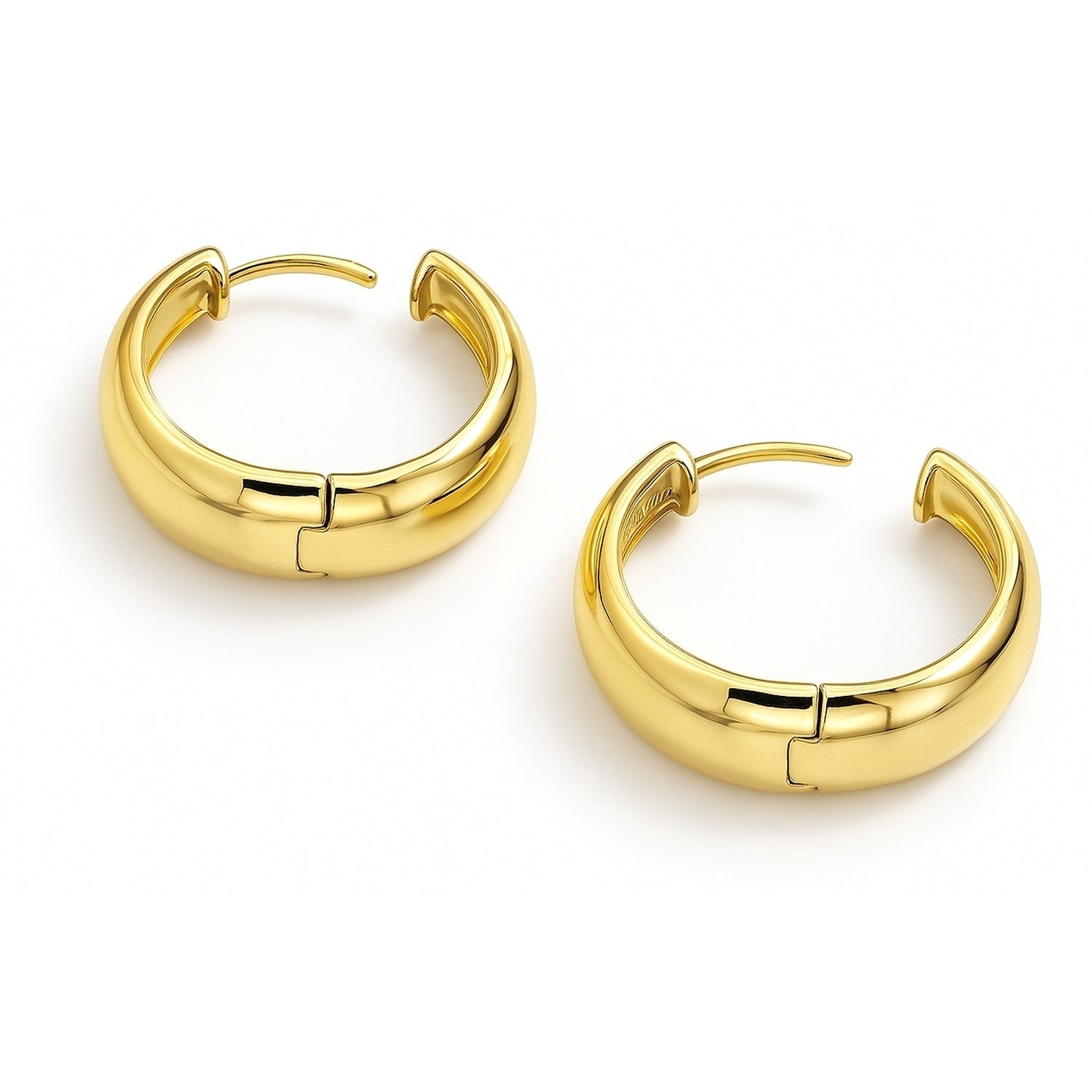 Dome Small Hoop Earrings in Sterling Silver 0.8-1 inch, 2 Pairs, Yellow Gold Flashed