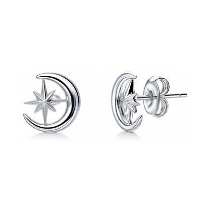 Crescent Moon North Star Set in Sterling Silver