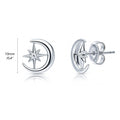 Crescent Moon North Star Stud Earrings in Sterling Silver