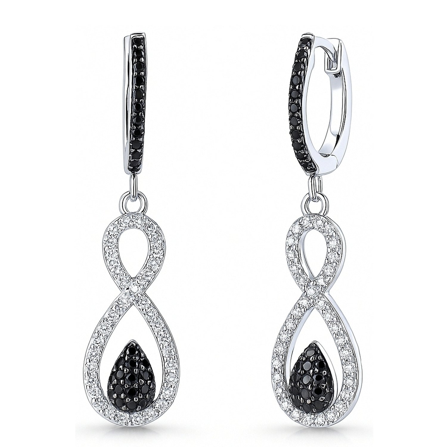 Black and White Infinity Black CZ Earrings in Sterling Silver, 1 of 9