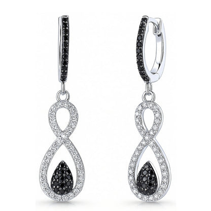 Black and White Infinity Black CZ Earrings in Sterling Silver