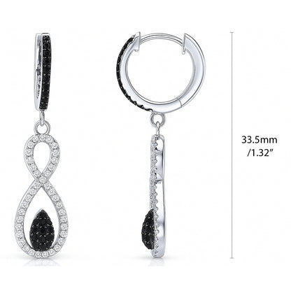 Black and White Infinity Black CZ Earrings in Sterling Silver