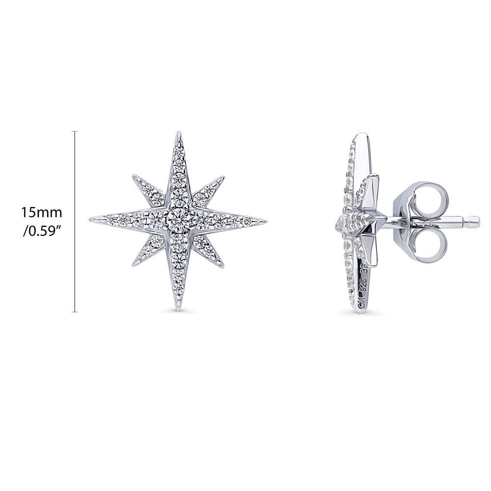 Silver North Star CZ Fashion Necklace and Earrings Set
